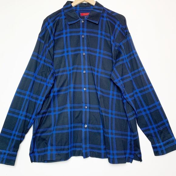 Vintage Austin Reed Black & Blue Plaid Untuck Button Up Shirt Men’s Size Large - Picture 1 of 10